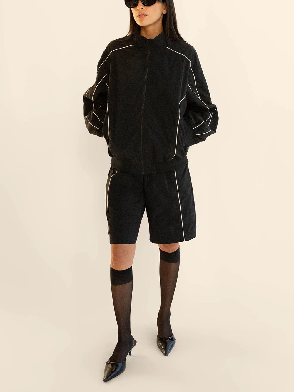 BLACK TRACK ZIP-UP JACKET